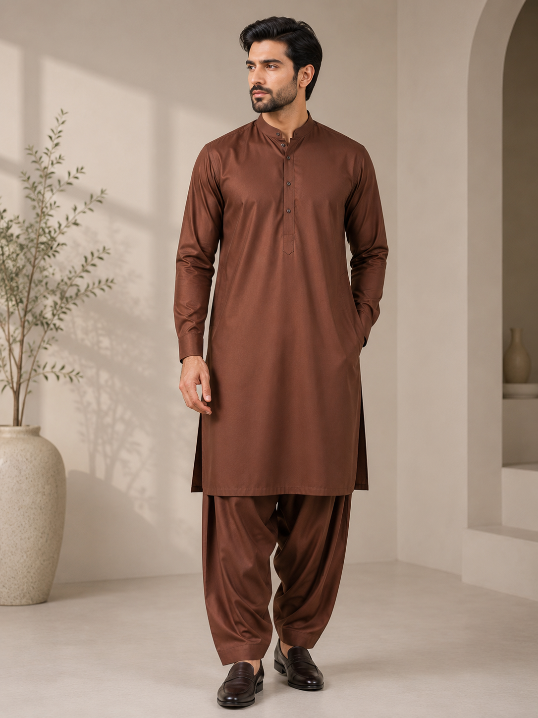 Diyarul Hafiz Premium Wash & Wear Unstitched Fabric – Camel