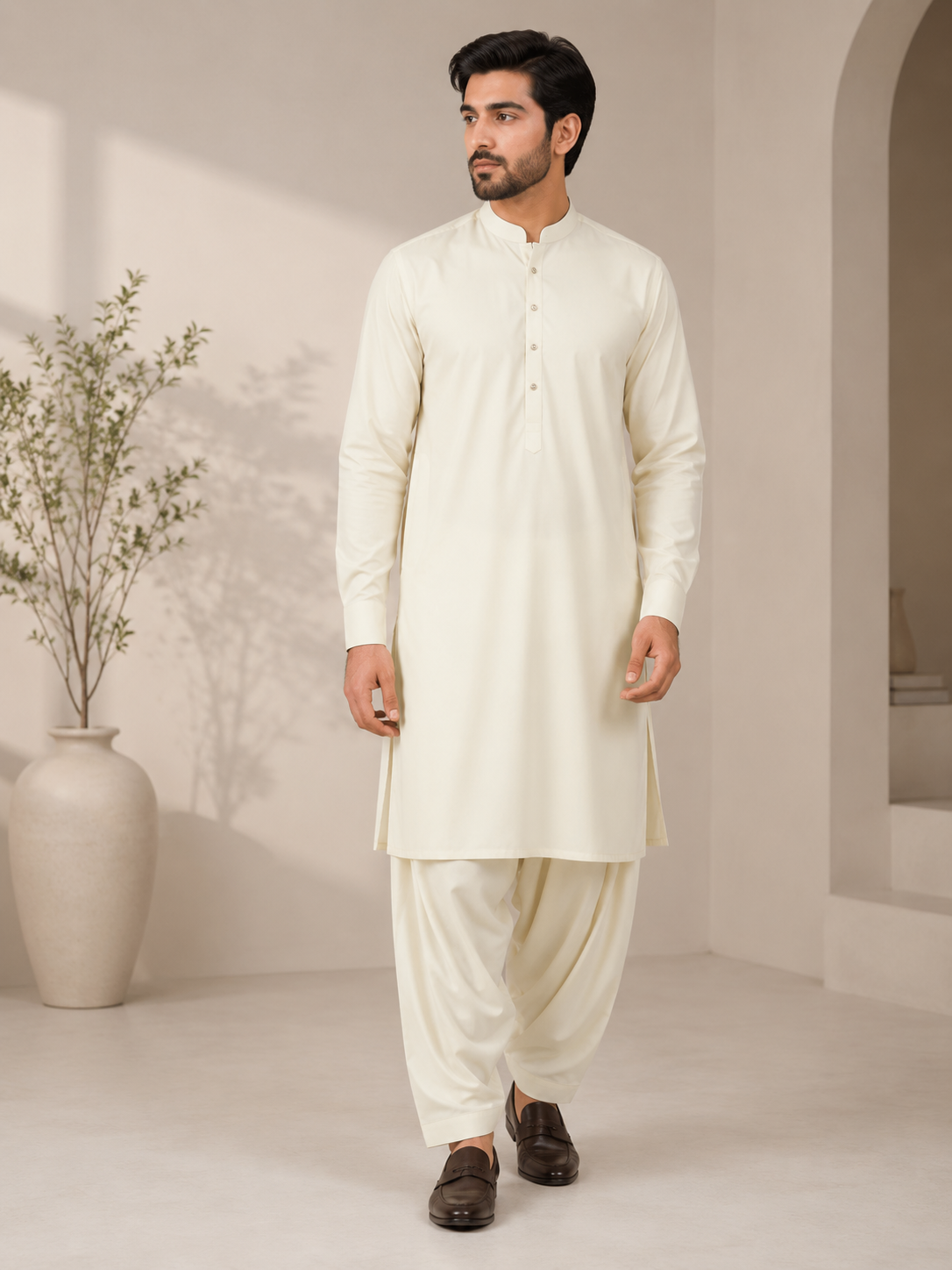 Diyarul Hafiz Premium Wash & Wear Unstitched Fabric – Cream