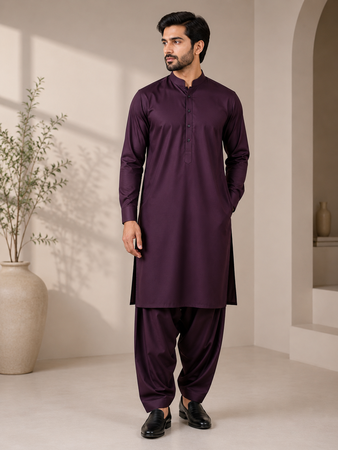 Diyarul Hafiz Premium Wash & Wear Unstitched Fabric – Maroon