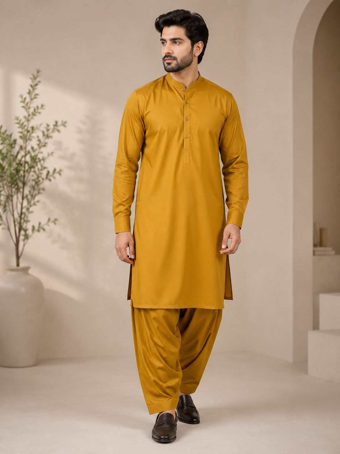 Diyarul Hafiz Premium Wash & Wear Unstitched Fabric – Mustard