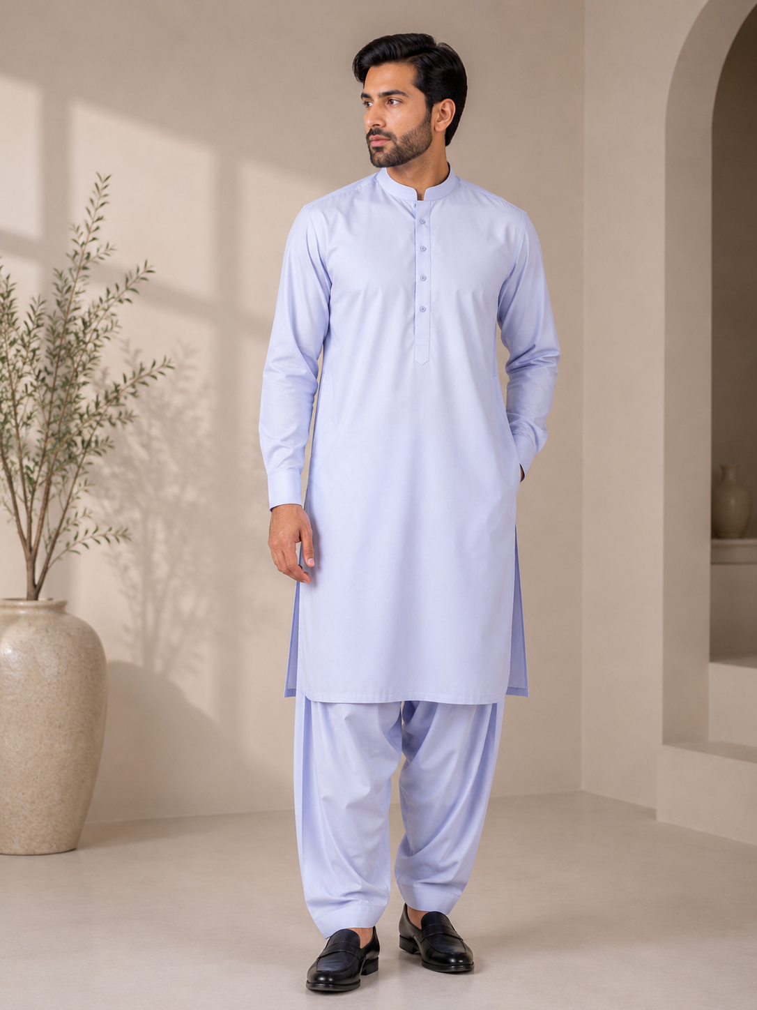 Diyarul Hafiz Premium Wash & Wear Unstitched Fabric – Sky Blue