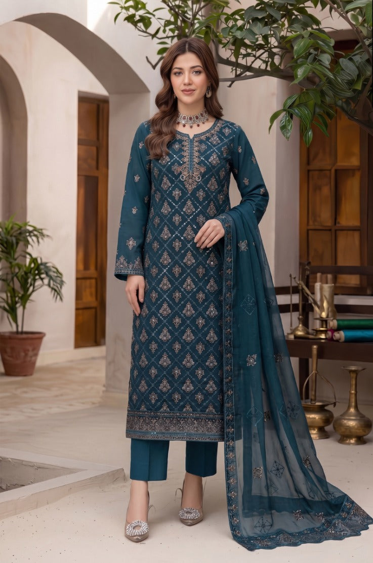 Premium Embroidered Linen Unstitched 3 Piece Suit